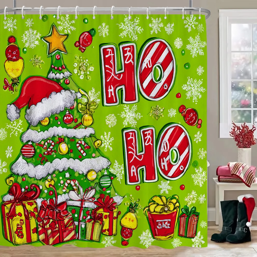 

New Year Christmas Shower Curtains For Bathroom, Santa Claus Christmas Tree Cartoon Gifts For Xmas Bath Curtain Decor