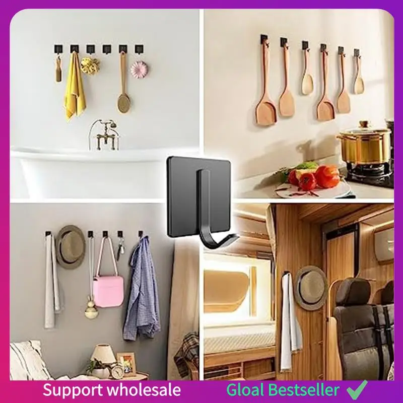 

A38M 25 PCS Hanging Clothes Bag Hook Kitchen And Bathroom Non-Perforated Viscose Hook Black 4.5 X 4.5Cm Easy To Use