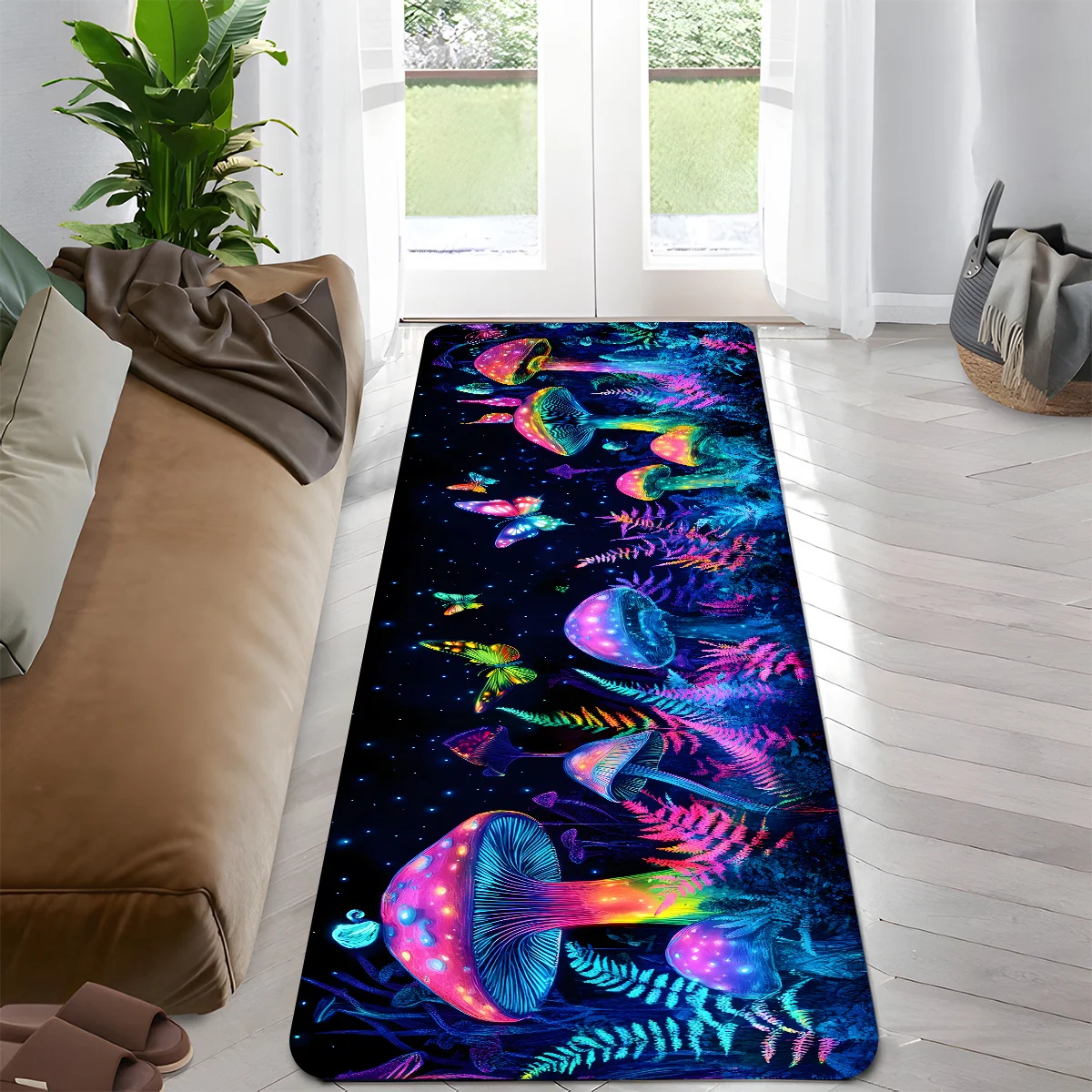 Psychedelic Mushroom Runner Rug Neon Glowing Forest Magic Carpet For Hallway Luxury Living Room Bedside Sofa Long Floor Mat New