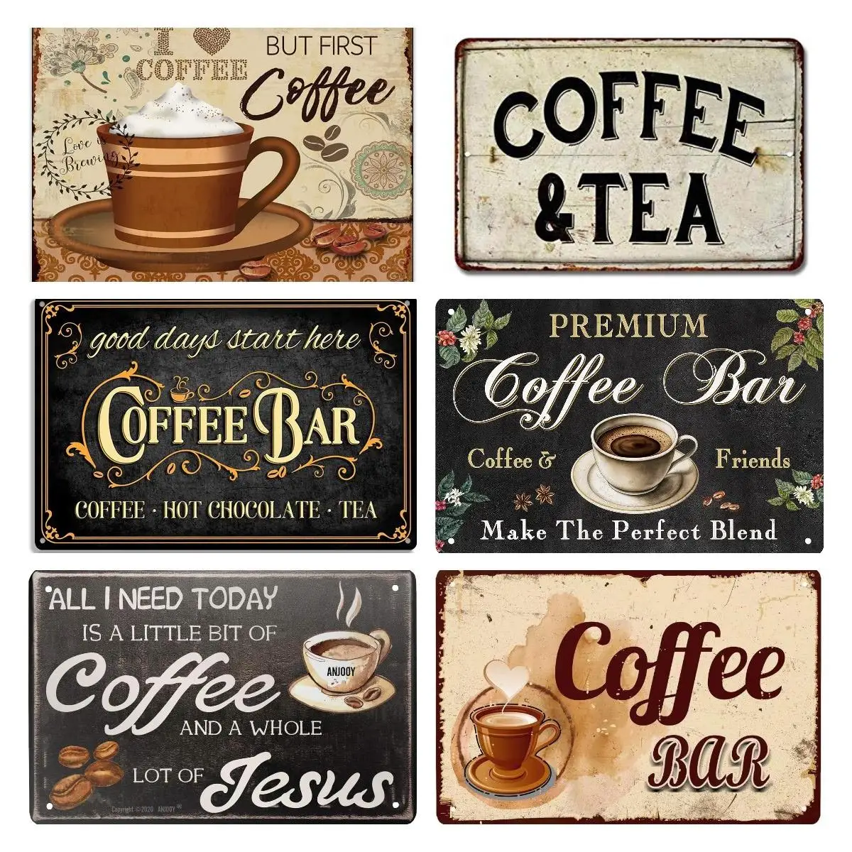 Coffee & Tea Sign Station Nook Shop Signs Decor Hot Farmhouse Decorations Rustic Time Bar Kitchen Country Chic Accessories Tin