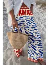 Summer New High Waist Printed Wide Leg Casual Pants Women's Fashion Elegant Loose Holiday New Long Pant