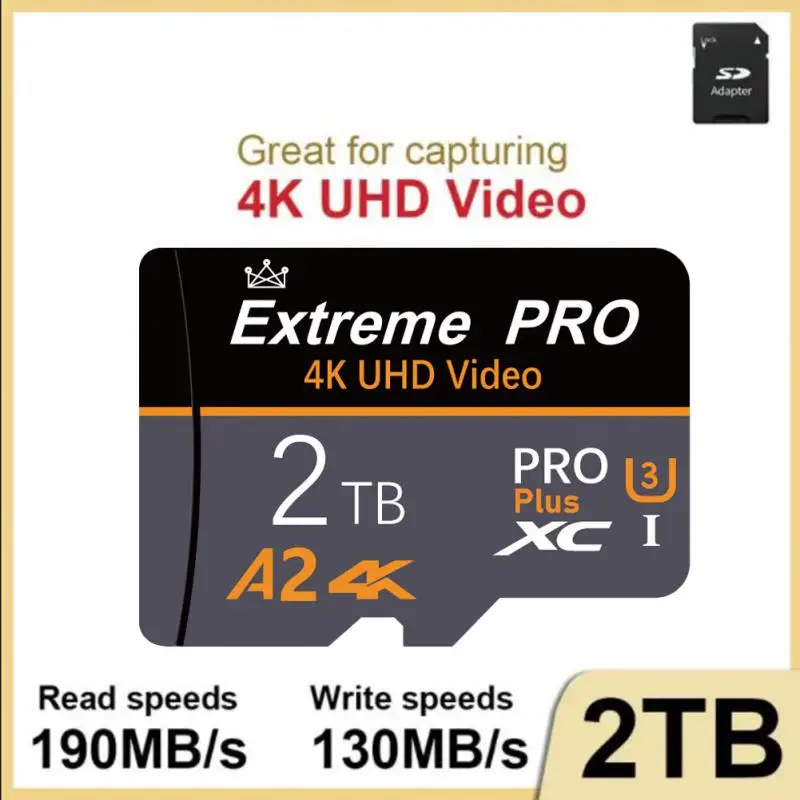 Kartu memori 256GB 128GB 512GB, kartu SD Mini Pro ekstrim U3 V30 kartu TF 1TB 2TB kartu Flash kecepatan tinggi 128GB untuk ponsel kamera Drone