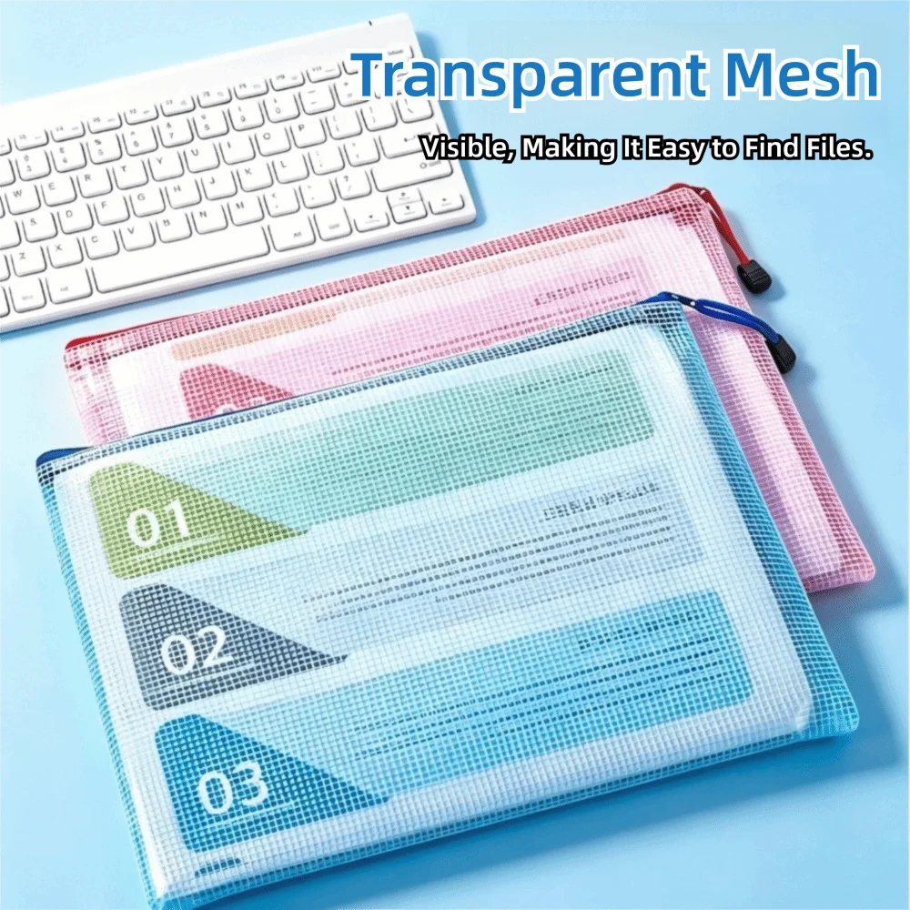5pcs/Set Durable PVC Mesh File Bag A3/A4/A5 Transparent Document Pouch Waterproof Mesh Pouch School & Office