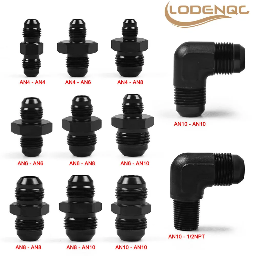 Straight Reducer Adapter Hose fittings AN Male Flare To AN Male Flare Union Coupling Fitting AN4 AN6 AN8 AN10 Black High Quality