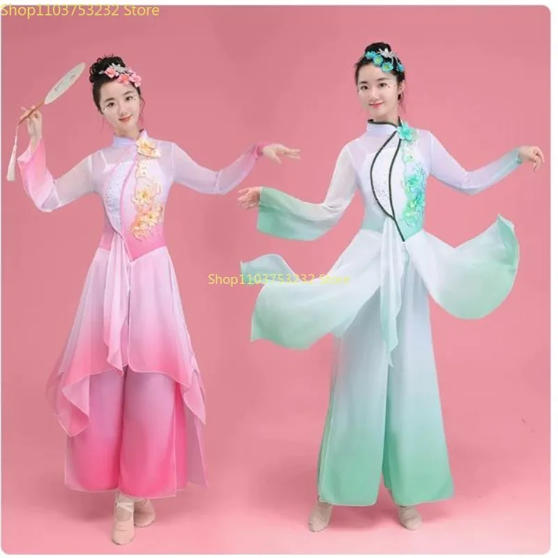 Vêtements menstruels de danse chinoise pour enfants, style ancien, performance classique, ventilateur de fleur de jasmin, vêtements de performance