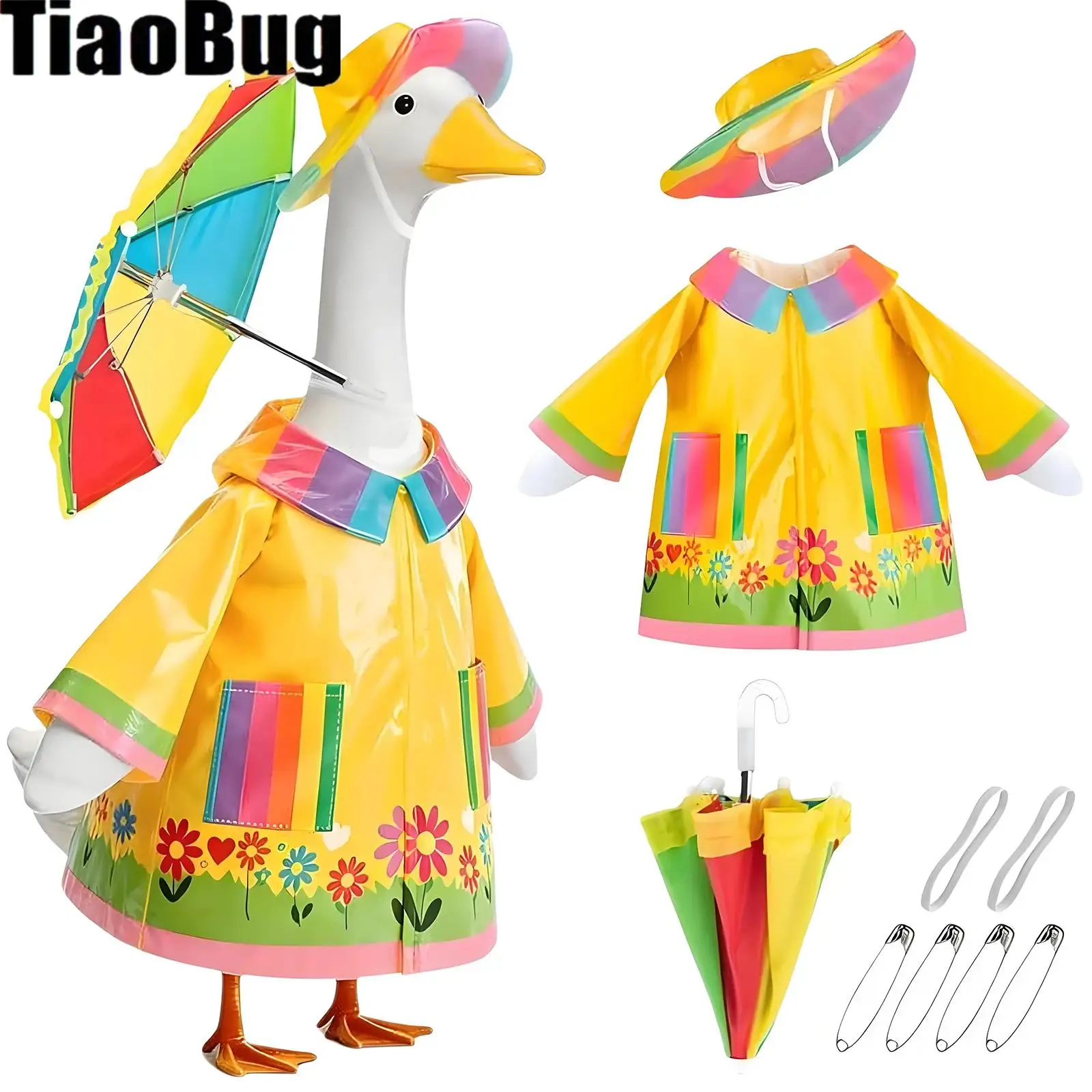 Porch Goose Outfits Lapel Print Raincoat with Umbrella And Hat for Outdoor Garden Yard Patio Decoration