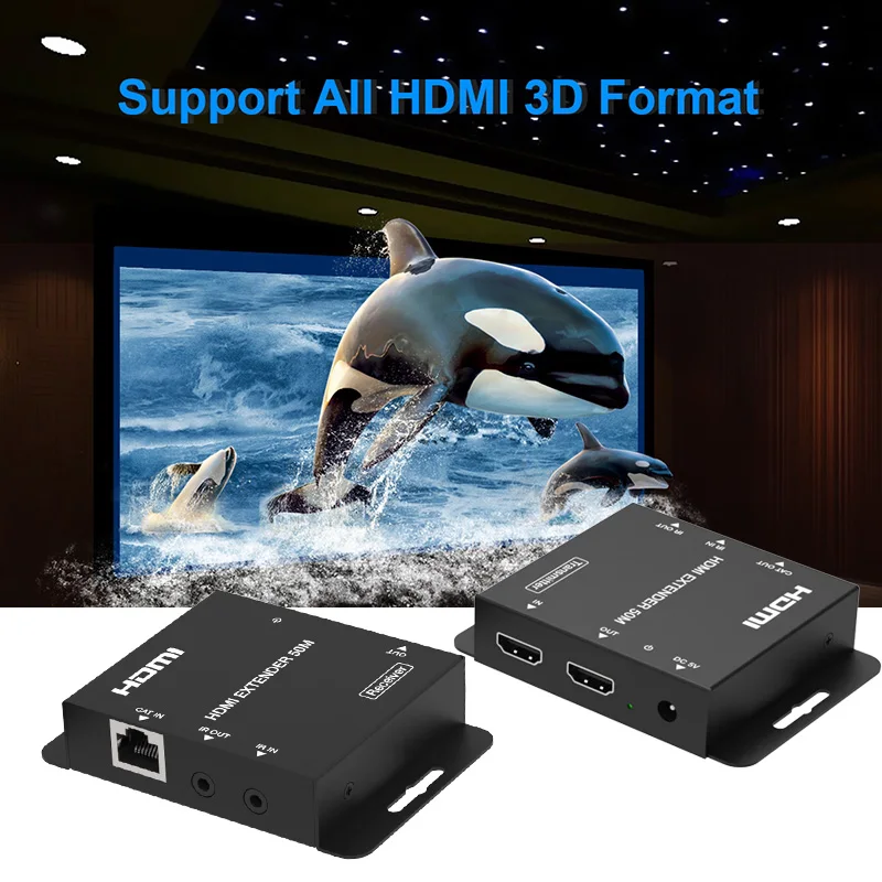 50 м HDMI удлинитель через одиночный CAT5e/6/7 передатчик-приемник 1080P 60 Гц UTP кабель POE мощность 164 фута эквалайзер переключатель EDID ИК-управление назад