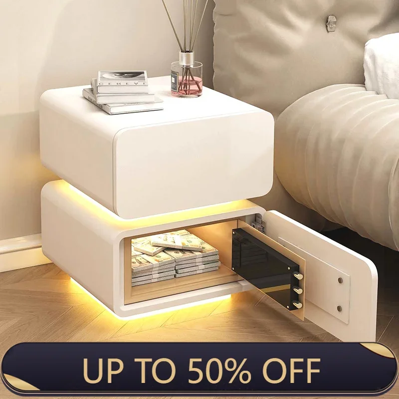 Luxury Premium Bedside Table With Light Trendy Bedroom Cute Nightstands With Secret Compartment Design Criado Mudo Furniture