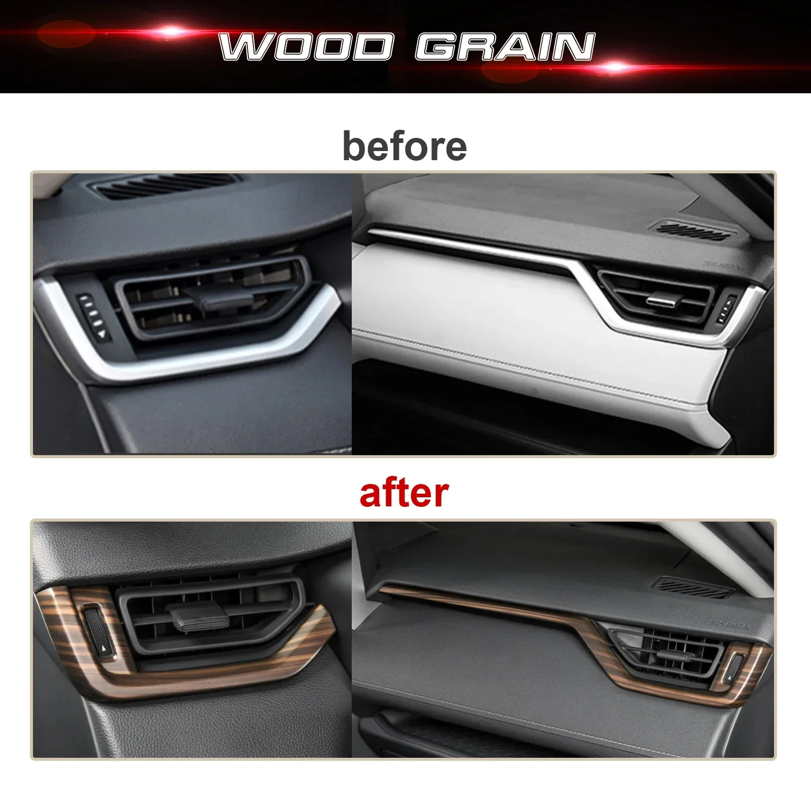 Peach Wood Grain Interior Dashboard Side Console AC Air Vent Outlet Frame Cover Trim For Toyota RAV4 2019-2024