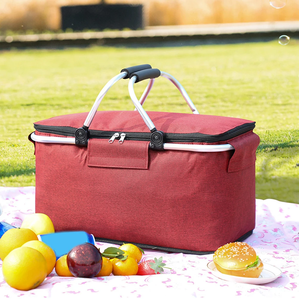 

Outdoor Picnic Storage Basket Oxford Cloth Aluminum Foil Liner Foldable Insulated Cooler Bag For Camping Lunch Bag Parts