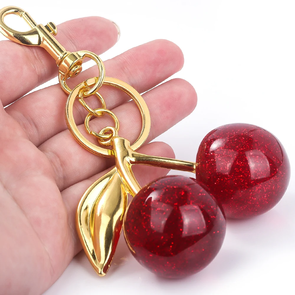 Glitter Cherry Bag Charm Keychain Accessory Purse Backpack Sparkling Fruit Jewelry Christmas Valentine Gifts for Girlsfriend