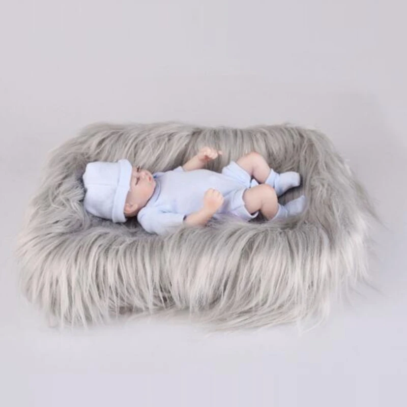 60 x 50cm Newborn Baby Infant Photo Blanket Fake Fur Rug Blankets Plush Photography Background Props Basket Stuffer Filler