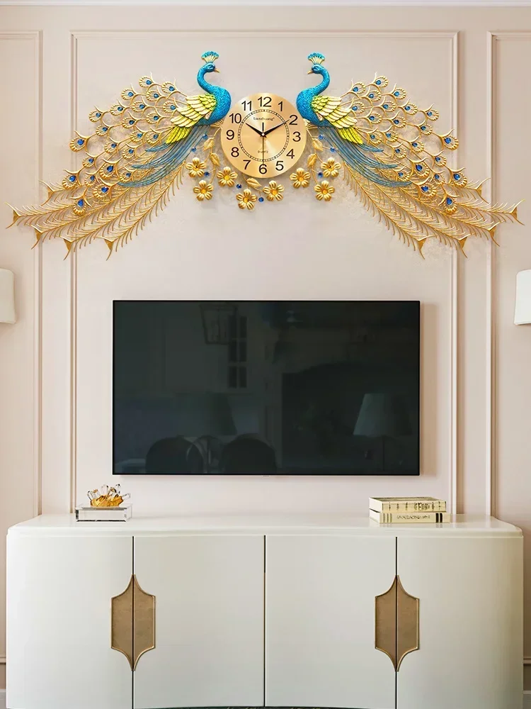 make-up watch peacock wall clock living room European light luxury atmosphere wall watch Silent wall decoration creative