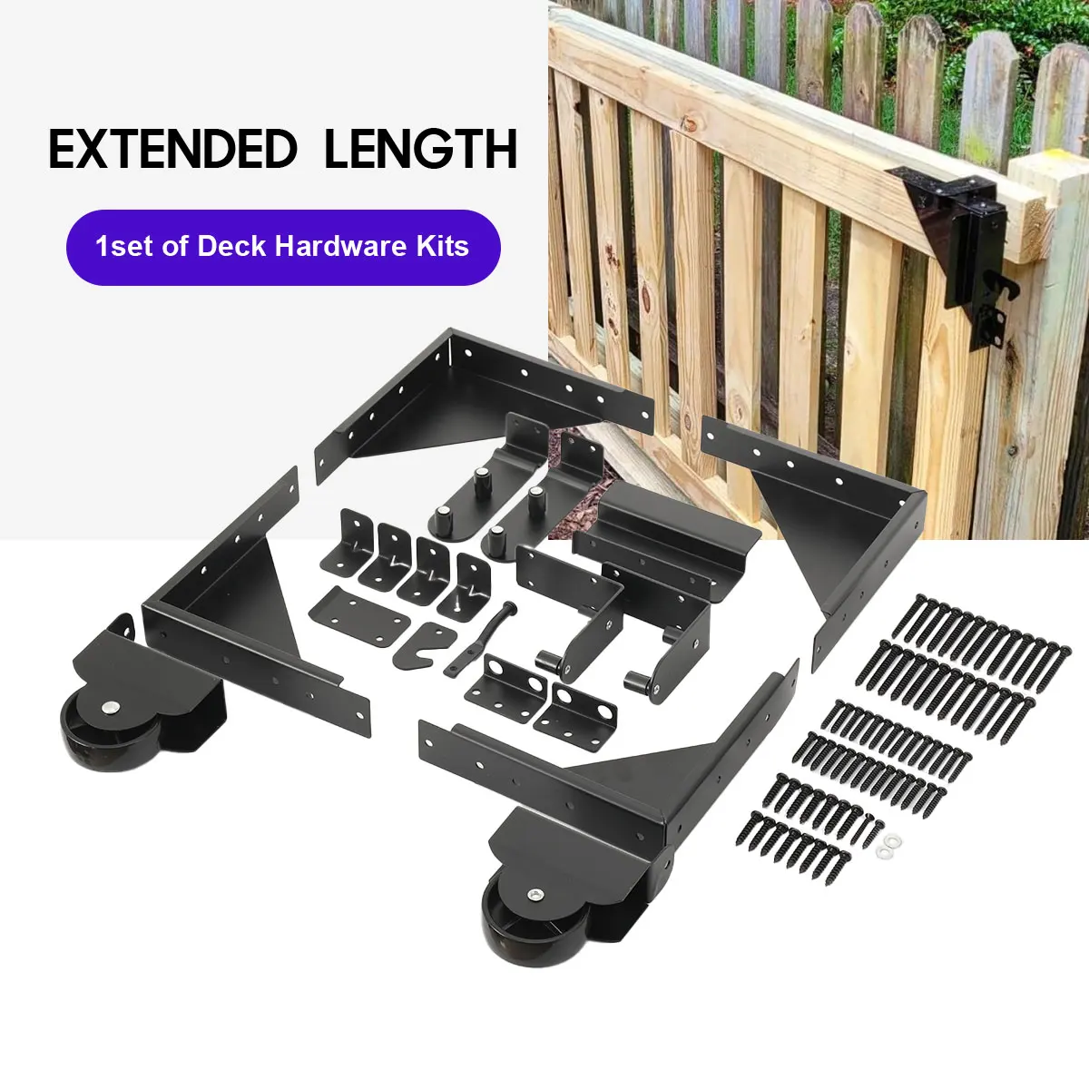 Sliding Gate Kit Deck Hardware Kit, Outdoor Gate For Deck Fence Driveway, Rust Resistant Powder Coated Steel