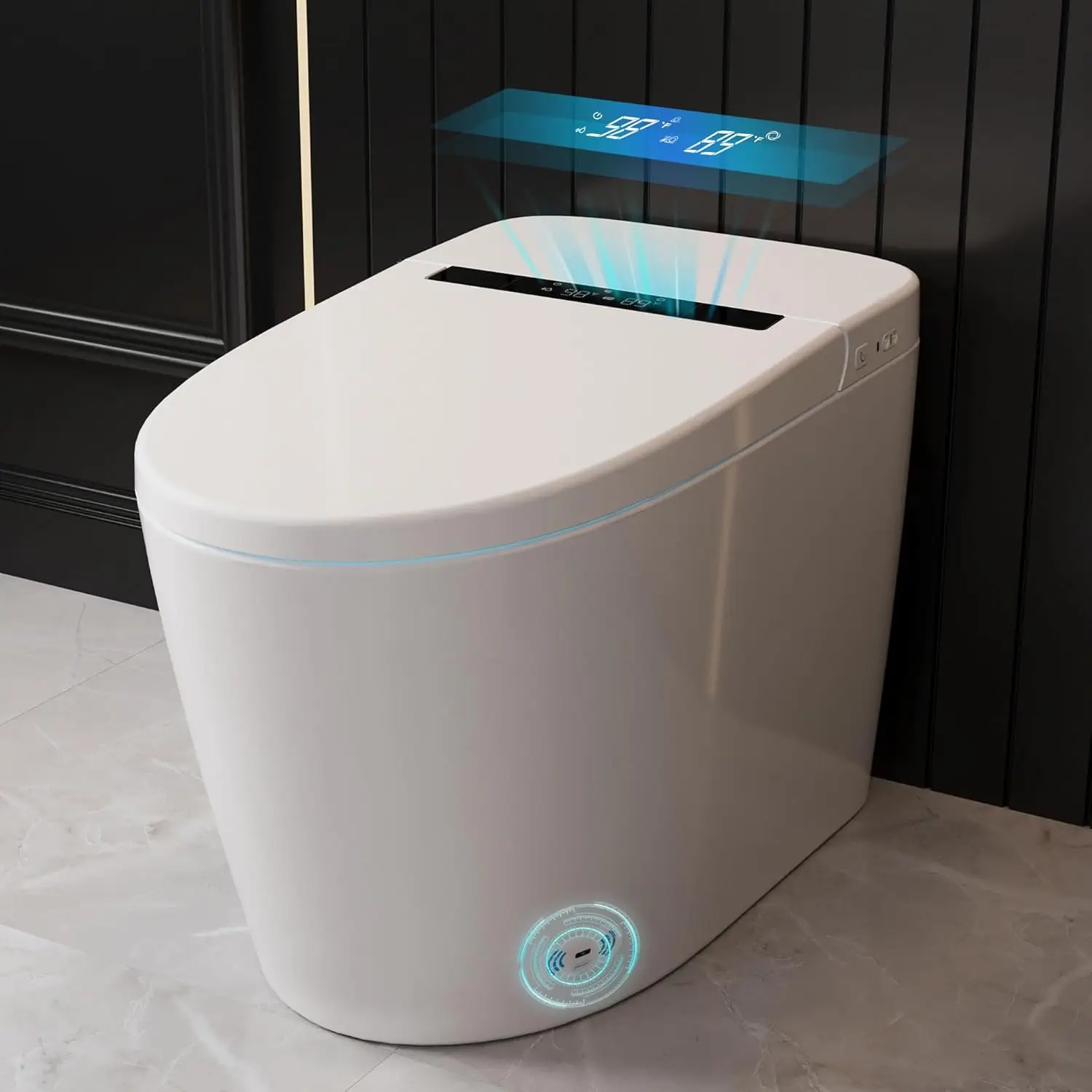 

Smart Bidet Toilet, One Piece Bidet Toilet for Bathrooms, Toilet with Auto Open/Close Lid, Warm Dryer, Foot Sensor Operation