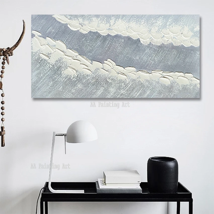 

Modern Abstract Palette Knife Oil Painting, Picture Canvas, Wall Decor Art, Hotel Artwork, Sea Wave Large Luxury Artwork