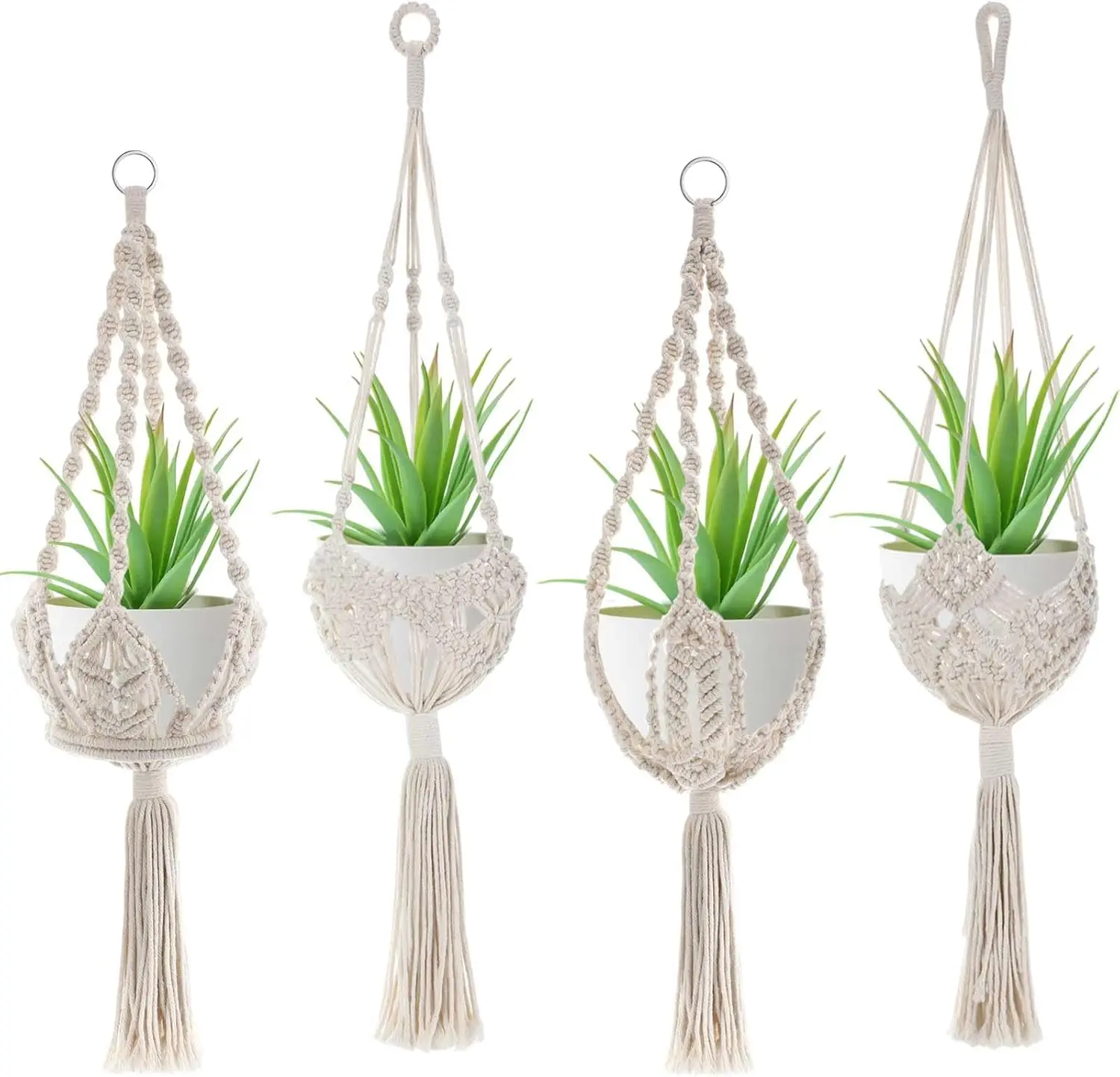 

4 Pack Macrame Plant Hanger Hanging Planter with Patterns for up to 8 Inch Pot Indoor Outdoor Hanging Planter Basket Boh