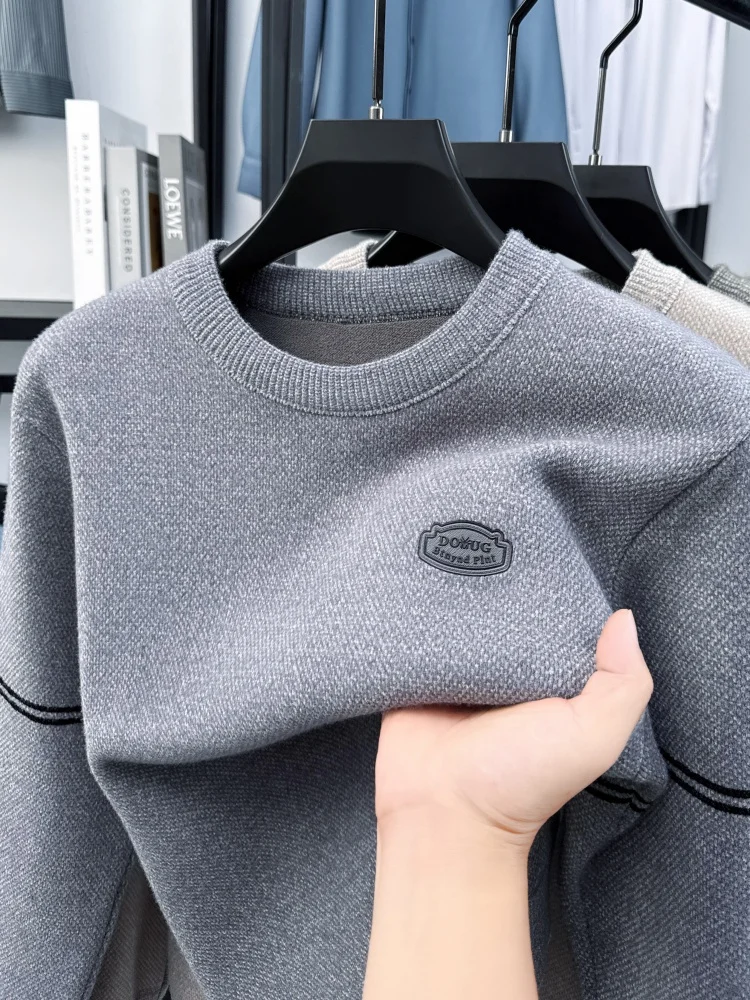 

High quality velvet warm sweater men's round neck top winter new trend luxury brand embroidered Korean casual knitted pullover