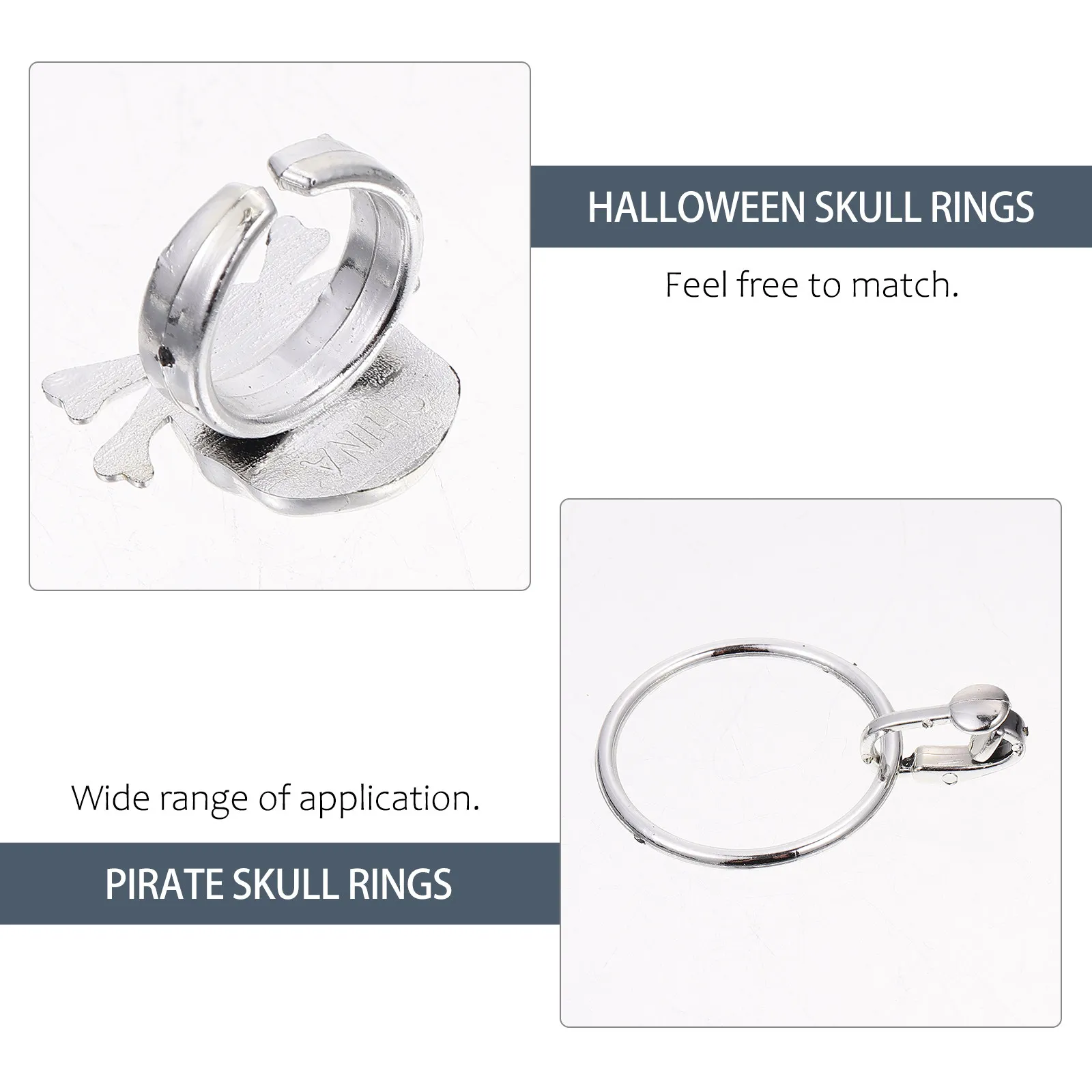 Pirate Skull Earrings and Rings Set – 20pcs Halloween Costume Accessories in Assorted Colors