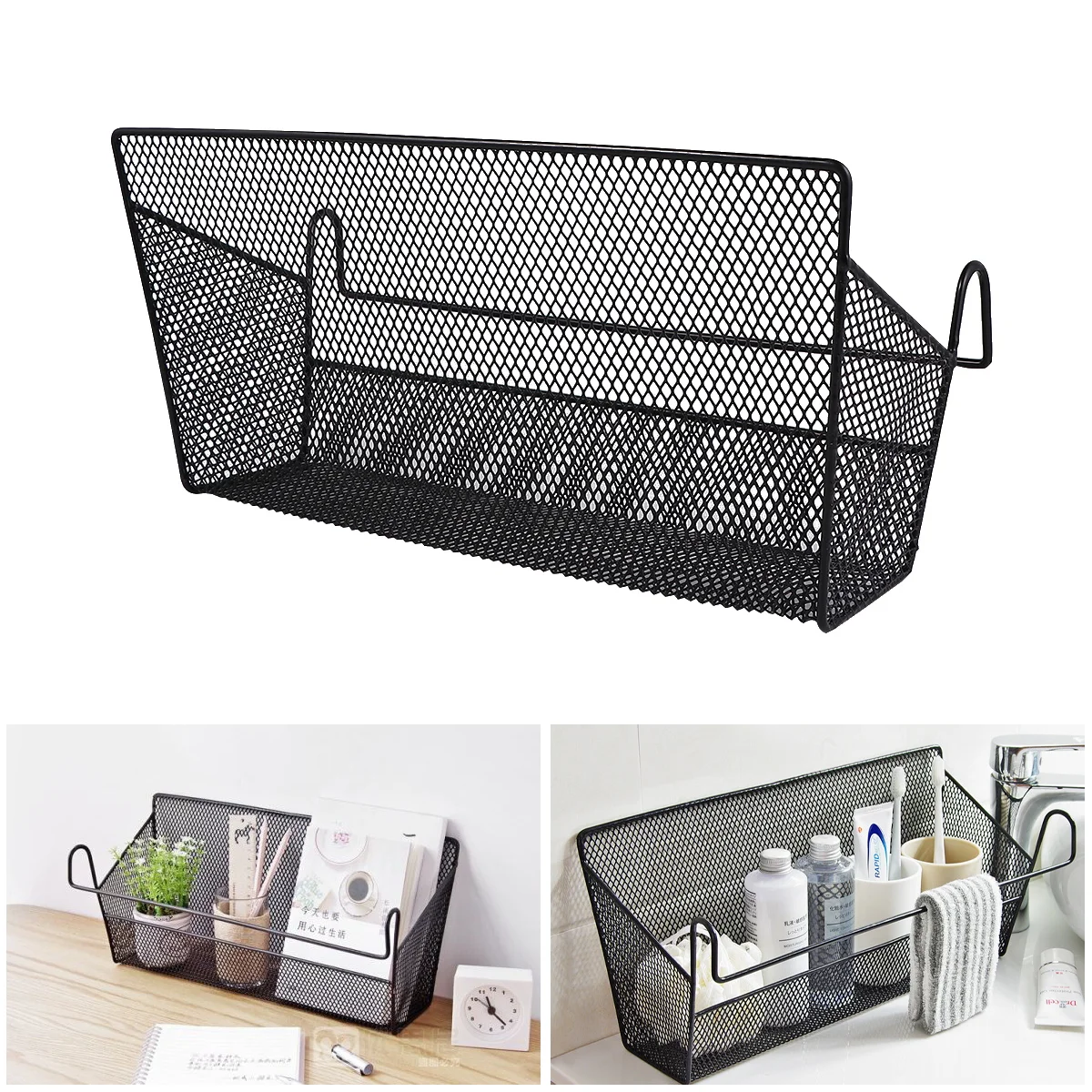 

2PCS Stylish Bedside Hanging Basket Hanging Rack Bedside Organizer Storage Basket for Shelf Kitchen Bathroom Dormitory (Black)