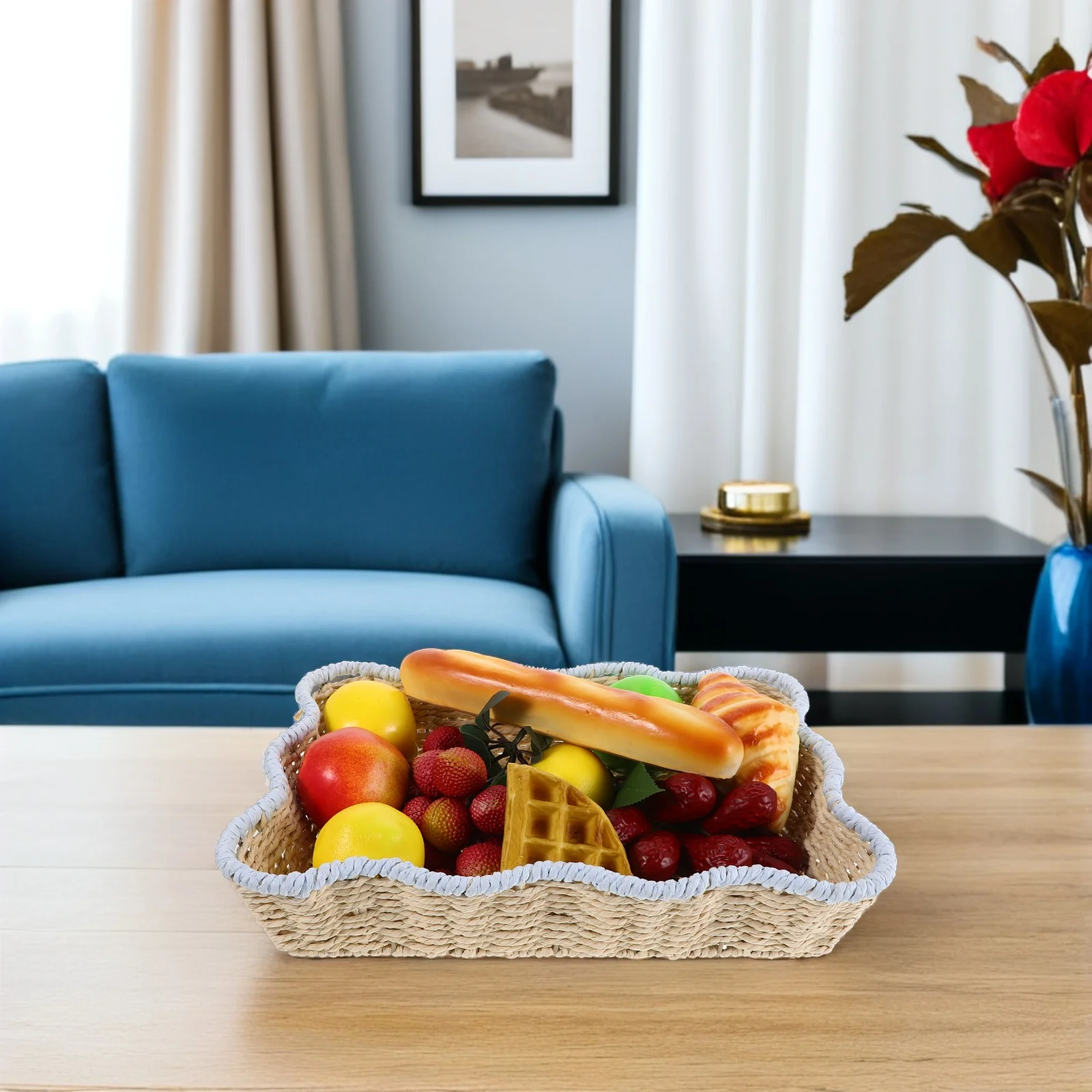 

Hand-woven Storage Basket Paper Rope Decorative Baskets Snack Containers Kitchen for Handmade Bins Tray Small