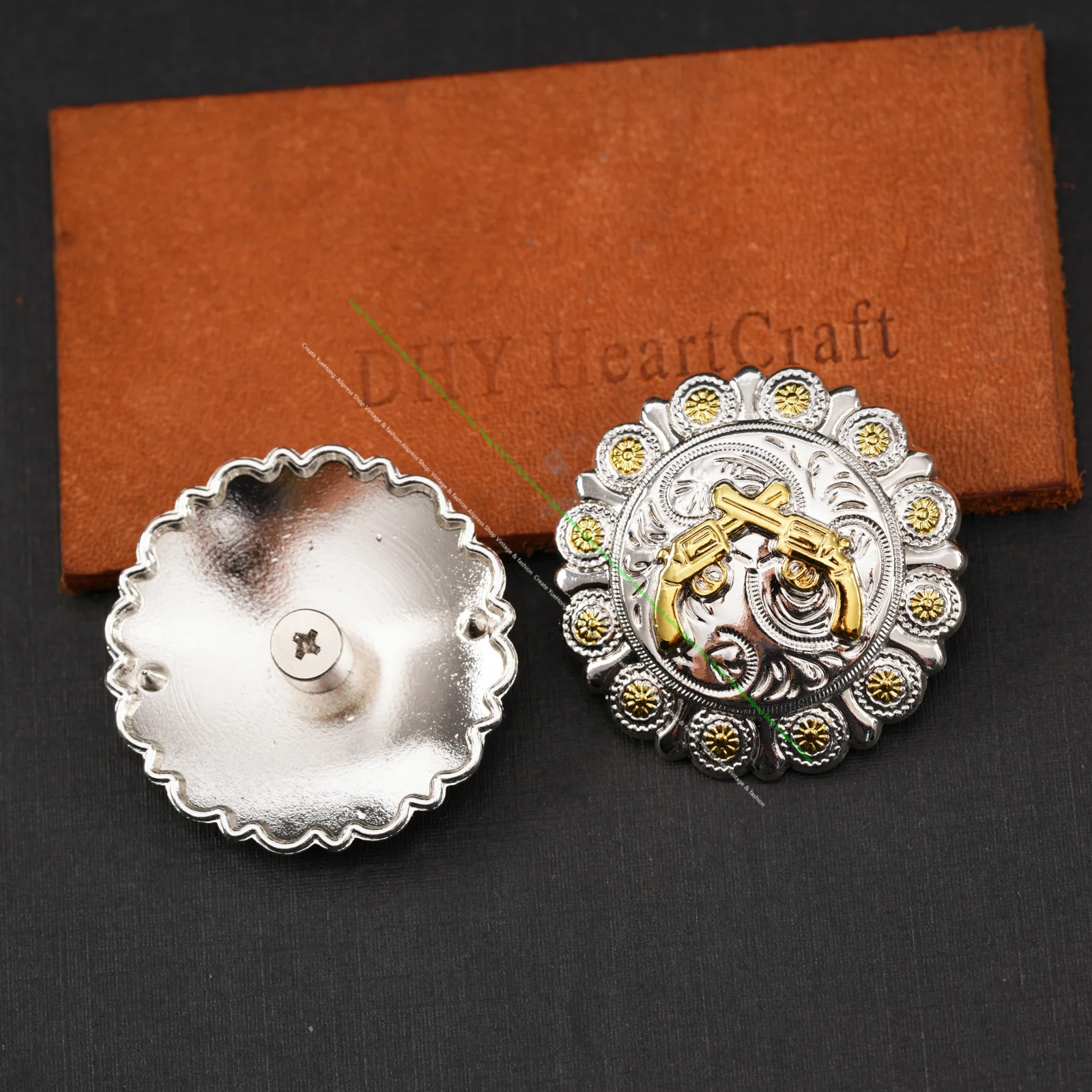 5X38mm Bling srebrny zachodni złoty pistolet pistolet krzyżowy skórzany pasek koński Headstall siodła pinezki Conchos zachodni pasek wystrój — zdjęcie 3