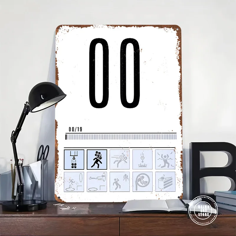Portal 2 Challenge Mode Icons Tin Poster Customized Wall Art Retro Vintage Metal Signs for Fans Room Bedroom Decoration Gaming