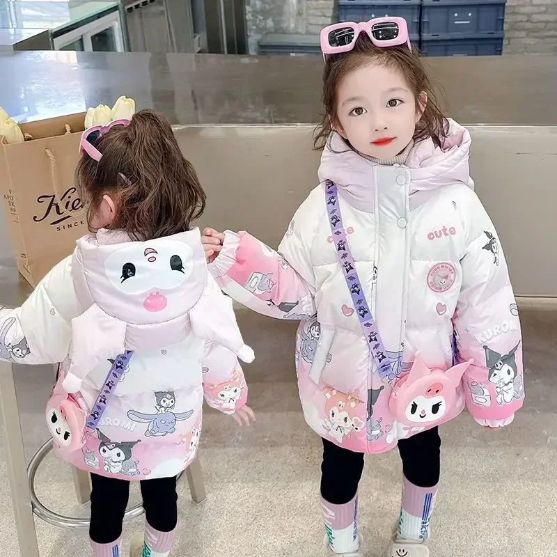 Kuromi Anime Kawaii Fashion Lovely Warm Jacket Cute Cartoon Cotton Sanrio Ins Hooded Coat Cloth Winter Sweet Gifts for Kids