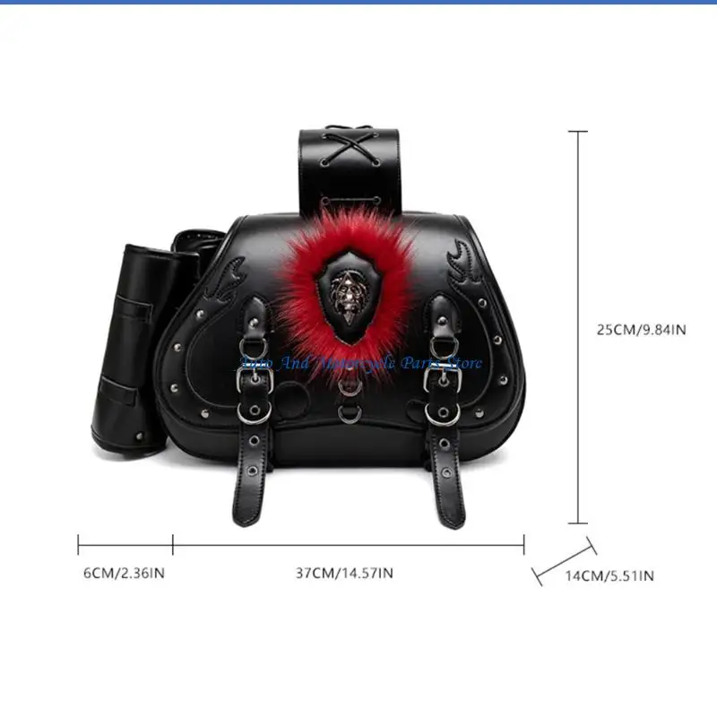 P9FD Pair Heavy Duty PU Leather Motorcycle Saddlebags with Spacious Storage & Anti Slip Straps Punk Themed for Bike