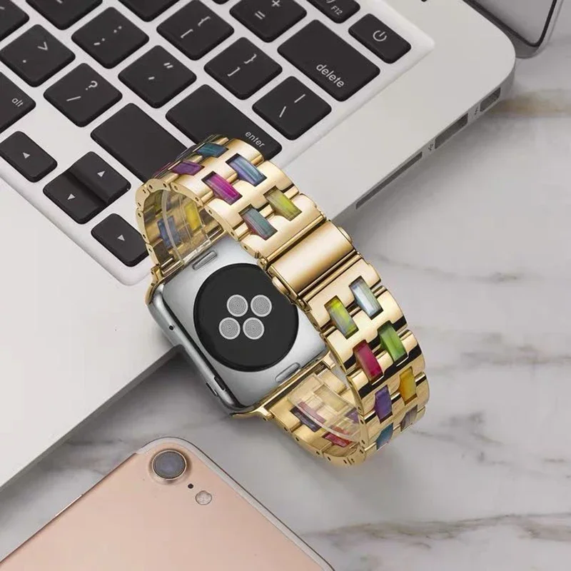 Cinturino in resina di lusso per cinturino Apple Watch 10 9 8 7 46mm 45mm 41mm cinturino per 6 5 4 3 SE 40mm 44mm 42mm bracciale in acciaio inossidabile