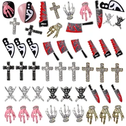 36Pcs Alloy Halloween Nail Charms Horror Silver Red Knife Nail Gems 3D Metallic Bloody Knife Nail Art Charms