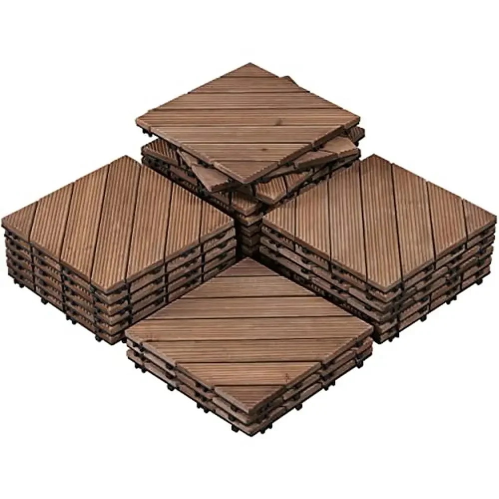 27 Pcs Interlocking Fir Wood Decking Tiles Diagonal Design Easy Assembly Indoor Outdoor Patio Garden Area Crafted Durable PVC