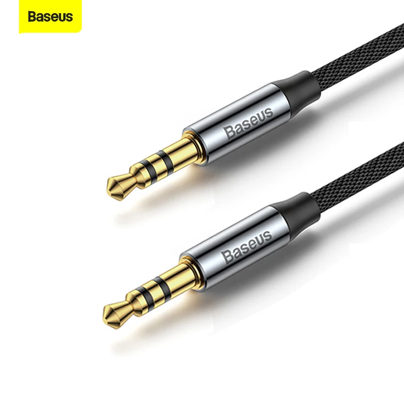 Baseus-3.5mm AUX 케이블 스테레오 오디오 코드, 금도금 남성-남성용 편조 케이블, 자동차 홈 헤드폰 스피커, MP3 플레이어 케이블