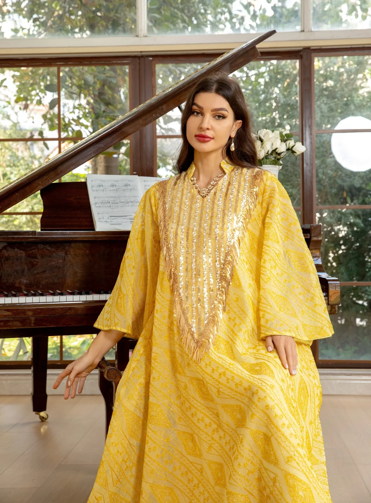

Dubai Mesh Sequins Embroidery Evening Robe Women Jalabiya Muslim Turkish Islam Clothing Eid Ramadan Caftan Abayas Gown Kebaya