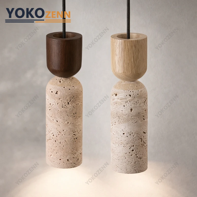 

Подвесной светильник YOKO Wabi Sabi в японском стиле из травертина с LED-подсветкой, имитирующий камень, для кухонного острова, спальни, гостиной, декоративное освещение