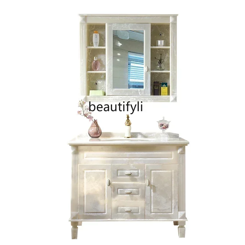 

54American Luxury Jade Bathroom Cabinet Combination Floor-to-Ceiling Washstand Washbasin Cabinet with LightingSSS
