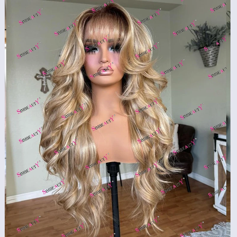 Glueless Fringe Ombre #4T#27 Body Wave 100% Human Hair 5x5 HD Lace Wigs Natural Hairline Bleached Knots Lace Front Wigs Daily