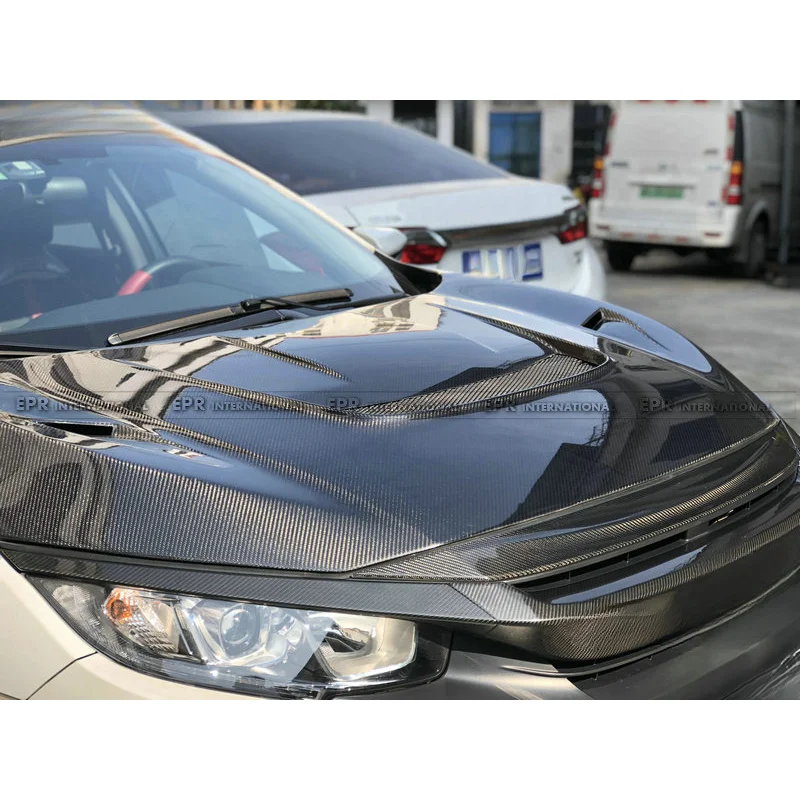 For Honda Civic FK8 Type R Carbon Fiber Varis Ventilated Front Hood