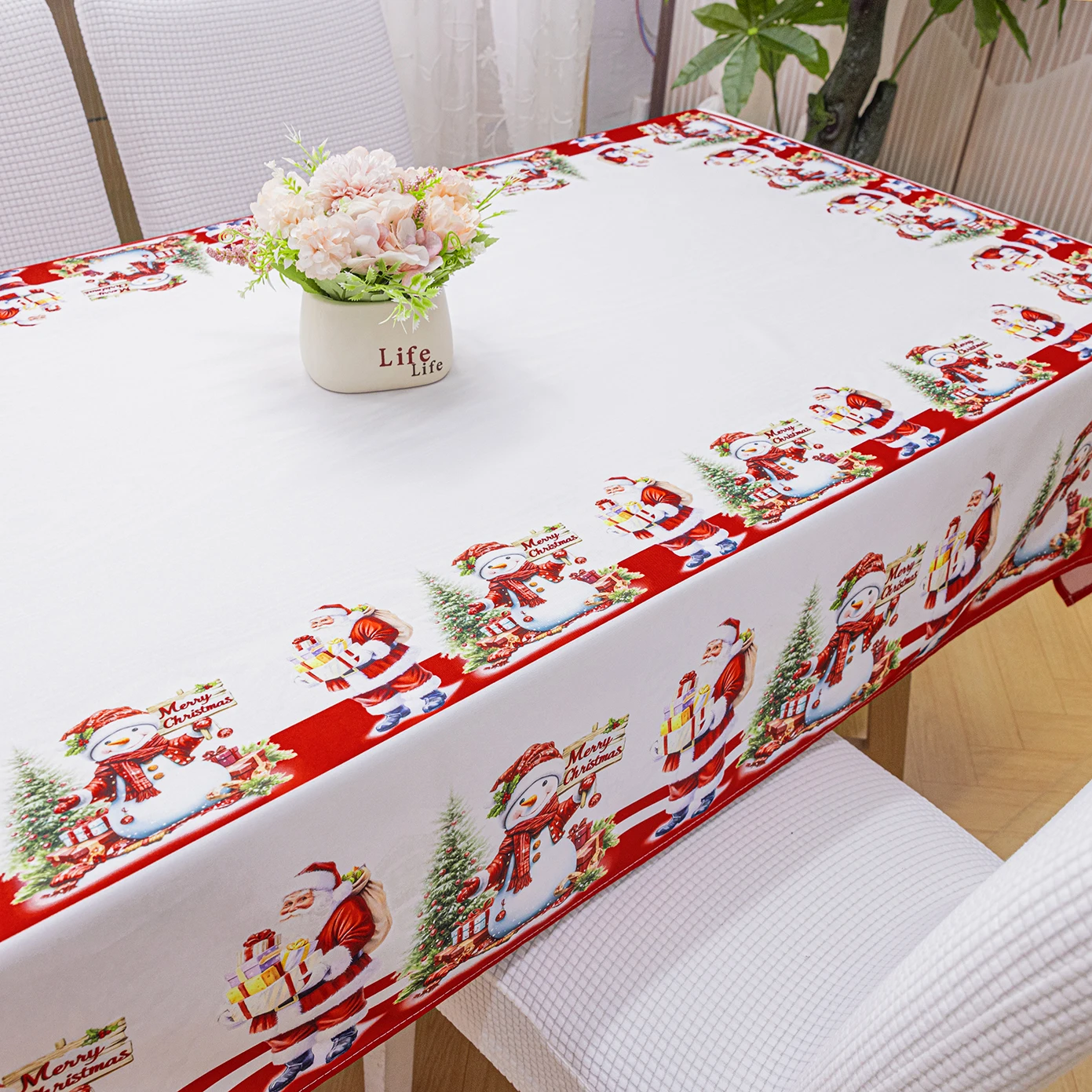 cartoon snowman red Christmas polyester tablecloth rectangular tablecloth, Christmas decoration, self-service party tablecloth