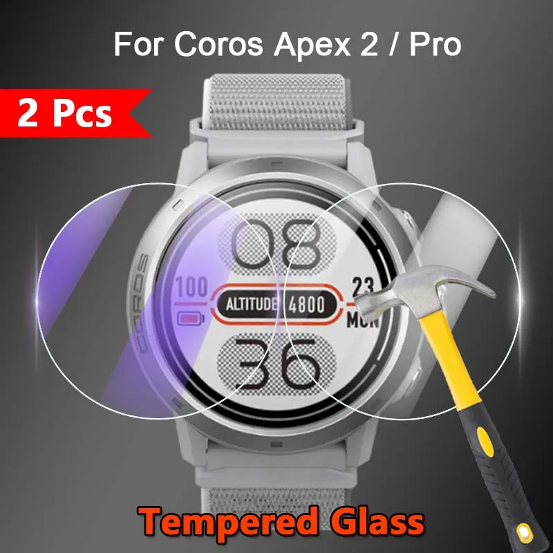 2Pcs For Coros Apex 2 / Pro SmartWatch 2.5D Ultra Slim Clear / Anti Purple Light 9H Tempered Glass Guard Screen Protector Film