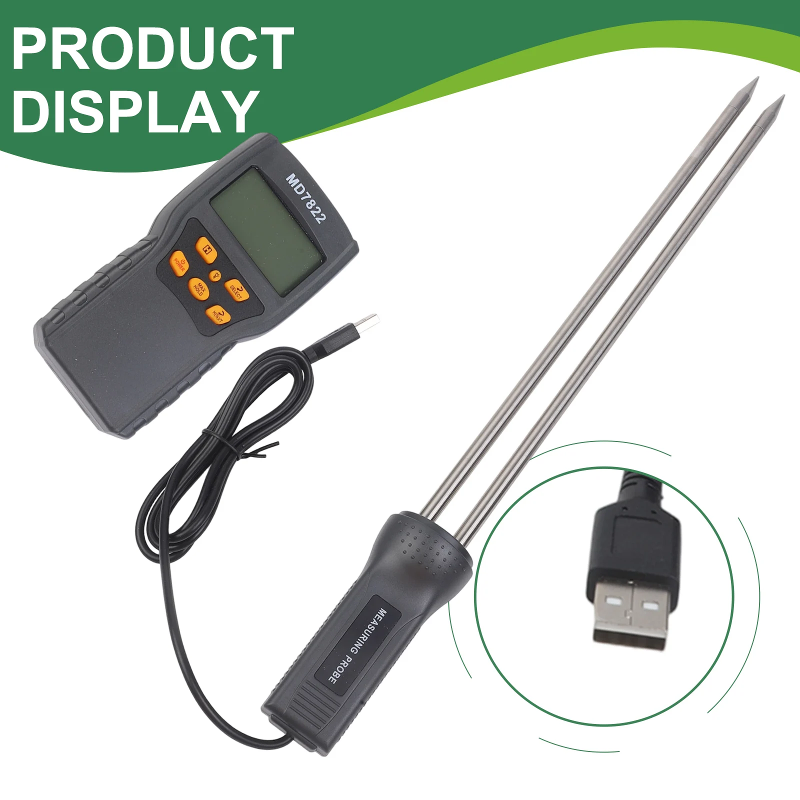 LCD Display Meter Moisture Meter Backlit LCD Display Data for Hold Function Fast Moisture Measurement Variety Selection