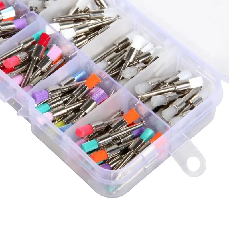 100Pcs Dental Polishing Brush Kits Disposable Nylon Flat Brush Heads 2.6mm Mixed color Cleaning Polishing Accessories