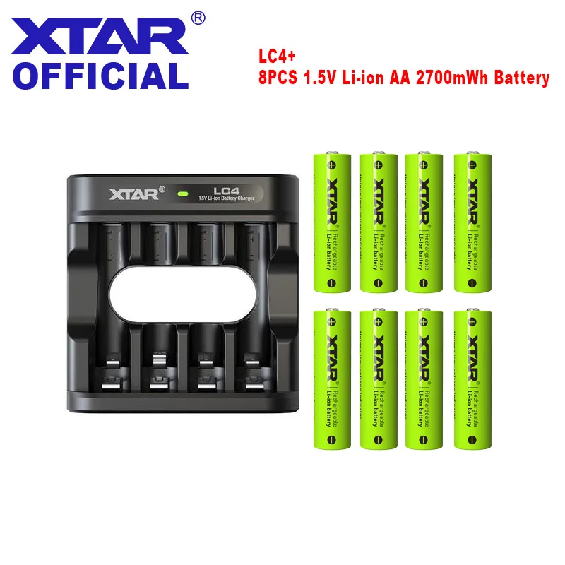 

XTAR Charger Sets 8PCS 1.5V AA 2700mWh Indicator Batteries + USB-C input Battery Charger LC4 Charge Rechargeable Li ion Battery