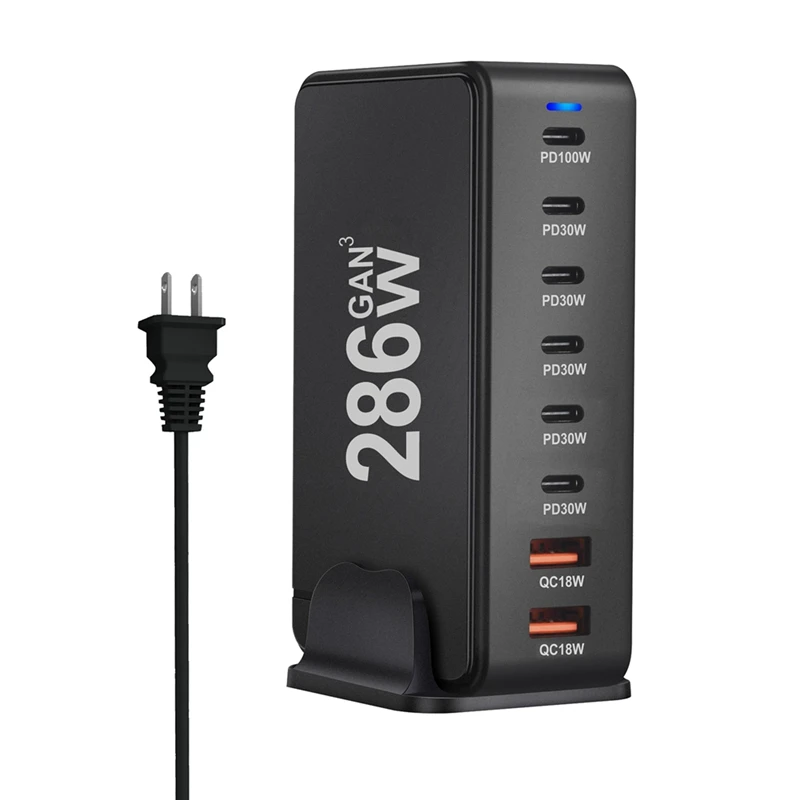 New 286W Gan Desktop Charger 8 Ports USB PD 6C2A Charger Fast Charging For Iphone 15