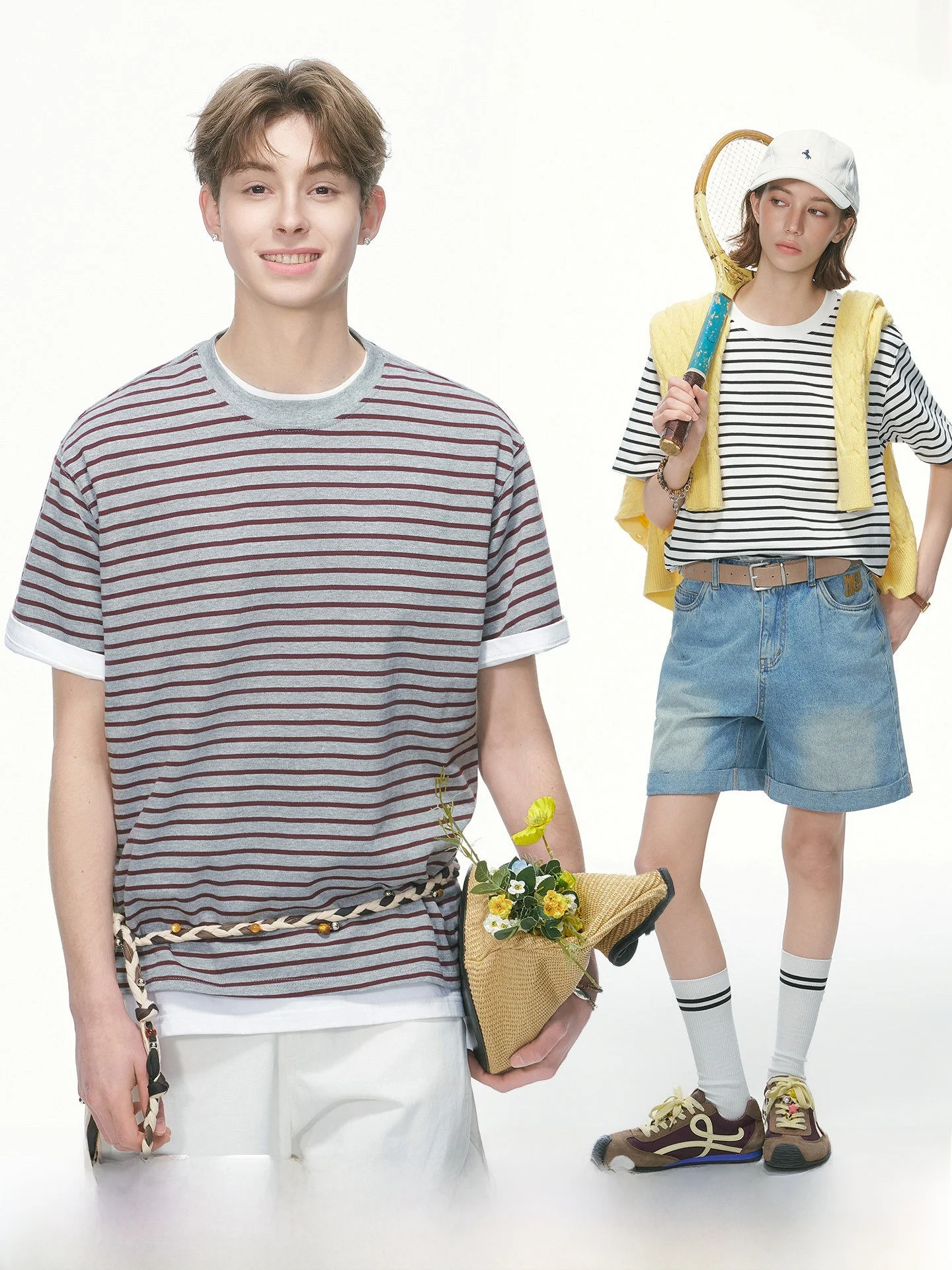 Dream Made American Style Heavyweight Striped Short Sleeve T-Shirt Men's Summer New Pure Cotton Half Sleeve round Neck Top