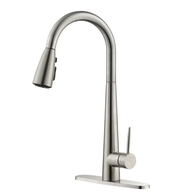 

Kitchen Faucet with Pull Down Sprayer Brushed Nickel; High Arc Single Handle Kitchen Sink Faucet with Deck Plate