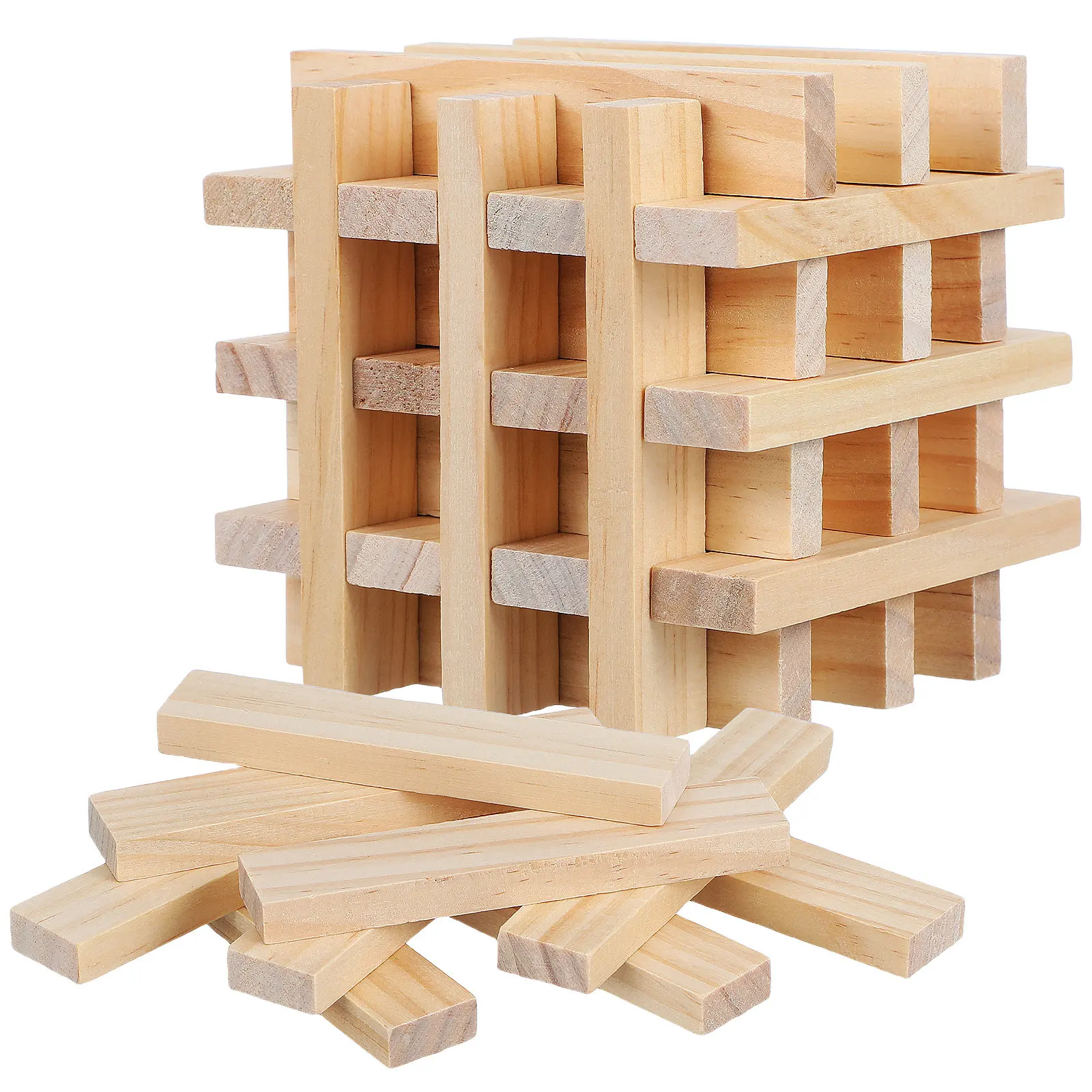 100 Stück Holzstäbchen Konstruktionsbausteine Lernset für Kinder Kreatives Spielen und Hand-Augen-Koordination Holzstreifen