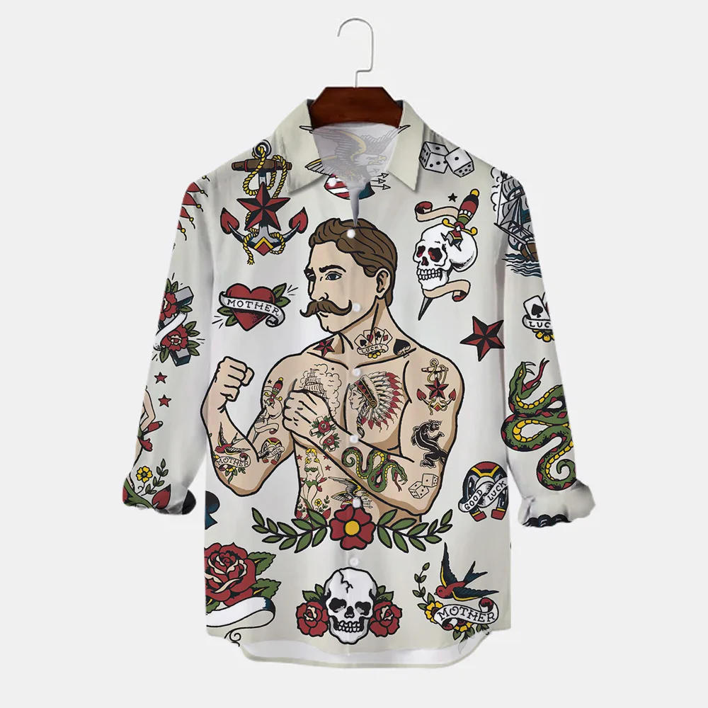 2024 Vintage Mermaid Long Sleeve Shirt Autumn Fashion Shirts Top T Men's Shirt Street Dress Hip Hop Show Retrp Shirt For Men