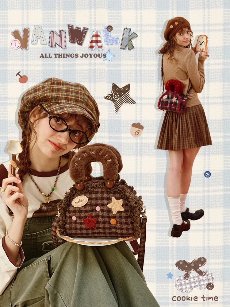 Borsa a tracolla versatile giapponese retrò Kawaii autunno inverno in peluche elegante dolce ragazza pendolarismo quotidiano