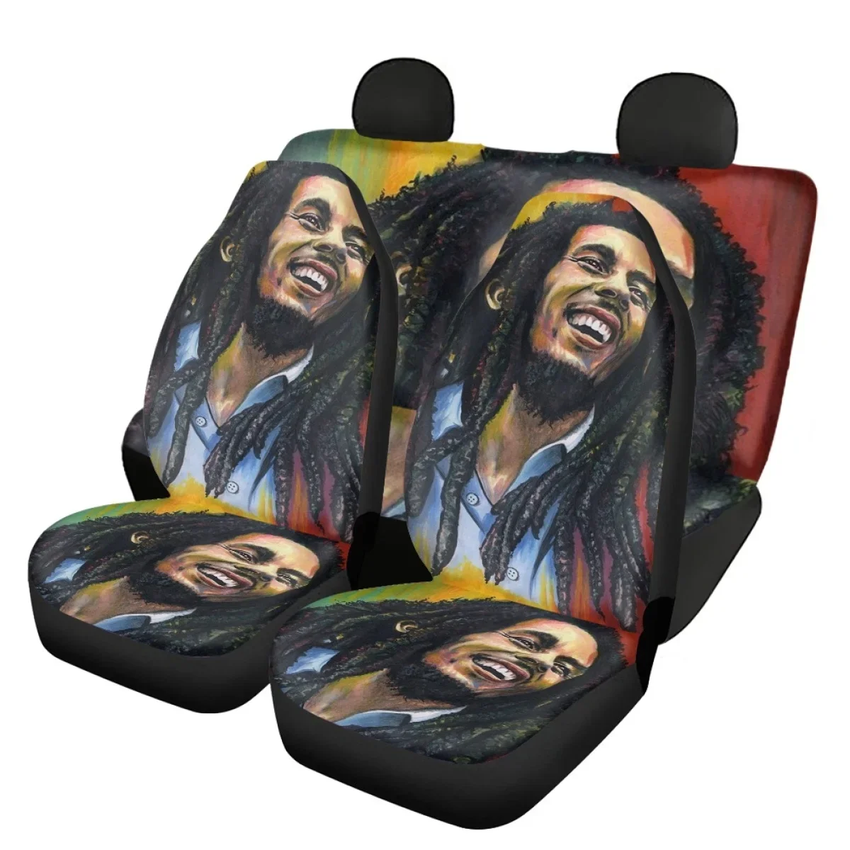 Auto Seat Protector Bob Marley Reggae Rasta Print Car Seat Cover Set of 4Pcs High Quality Vehicles Interior Accessories Trendy